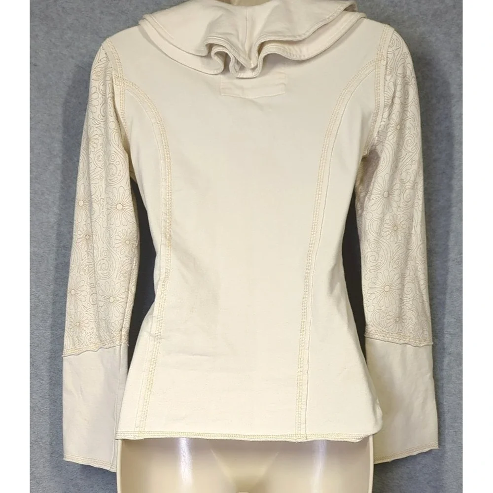 CIRQUE DU SOLEIL Jacket Women XS Front Zip Lg Sleeve Cream Boho Chic  Festival
